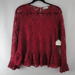 Altar'd State Top Small Red All Lace Ruffled